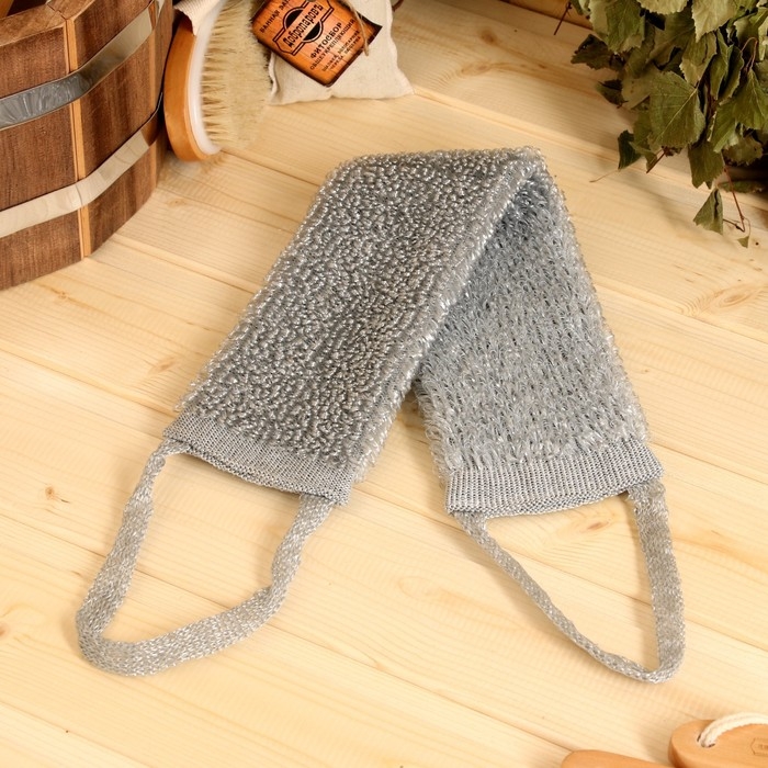 Мочалка банная с ручками Мочалка банная с ручками "Пояс" серая (45 см без ручек) Добропаровъ