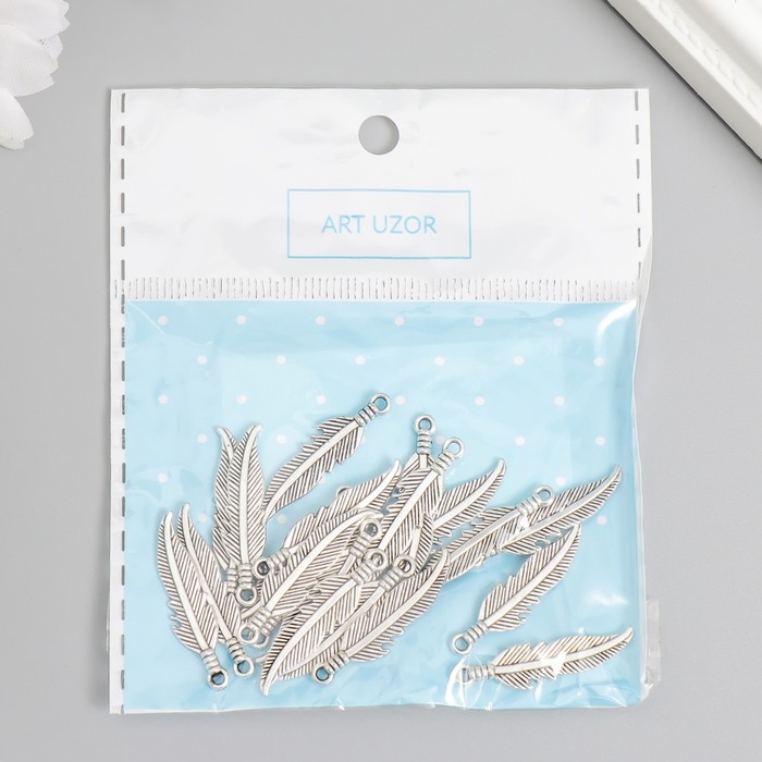 Декор для творчества металл Декор для творчества металл "Пёрышко" серебро набор 20 шт 2,6х0,7 см