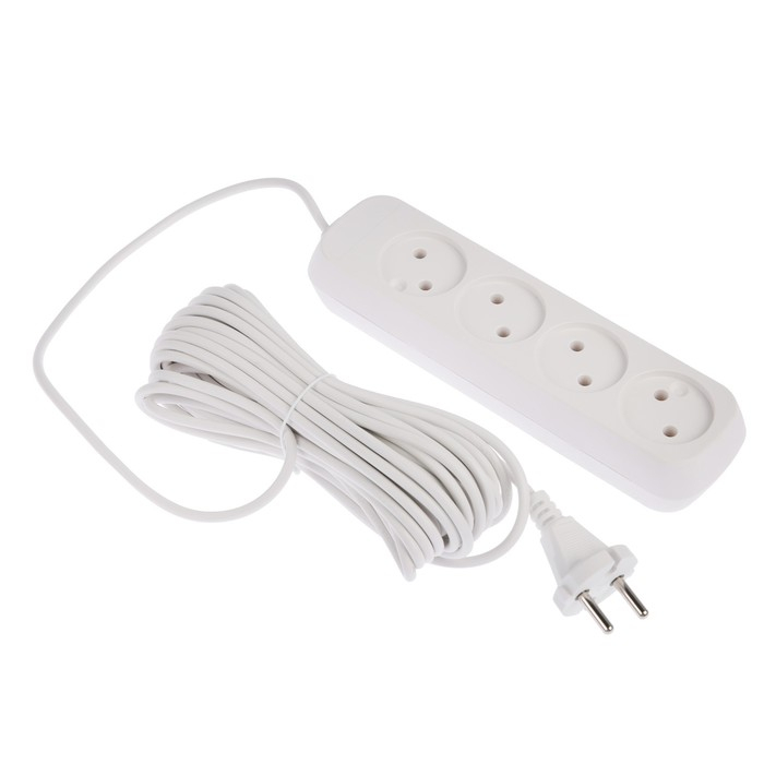Удлинитель Luazon Lighting ECO, 4 розетки, 10 м, 10 А, 2200 Вт, ПВС 2х0.75 мм2,без з/к,белый Удлинитель Luazon Lighting ECO, 4 розетки, 10 м, 10 А, 2200 Вт, ПВС 2х0.75 мм2,без з/к,белый