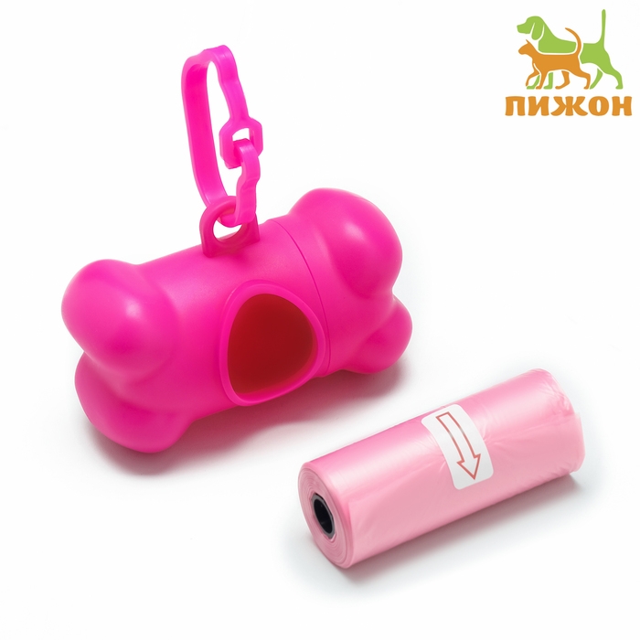 Контейнер-косточка с мешками для уборки (рулон 15 пакетов 29х21 см), розовый Контейнер-косточка с мешками для уборки (рулон 15 пакетов 29х21 см), розовый