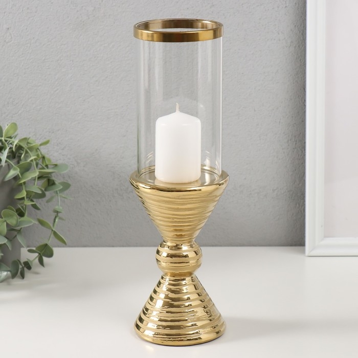 Подсвечник керамика, стекло на 1 свечу Подсвечник керамика, стекло на 1 свечу "Зазеркалье. Зебра" d=7,5 см золото 9,5х9,5х29 см