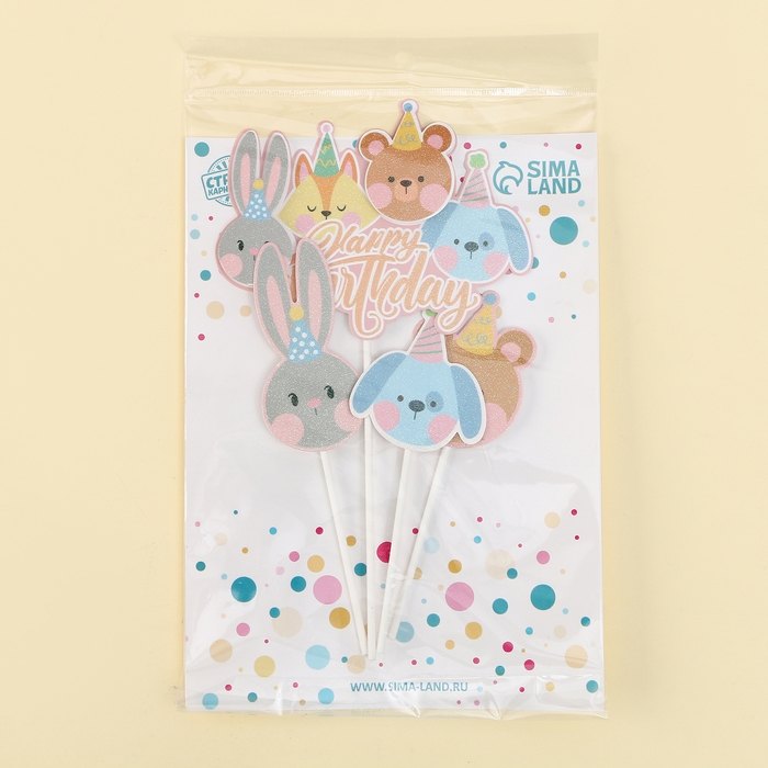 Набор топперов &laquo;С днём рождения&raquo; зверята