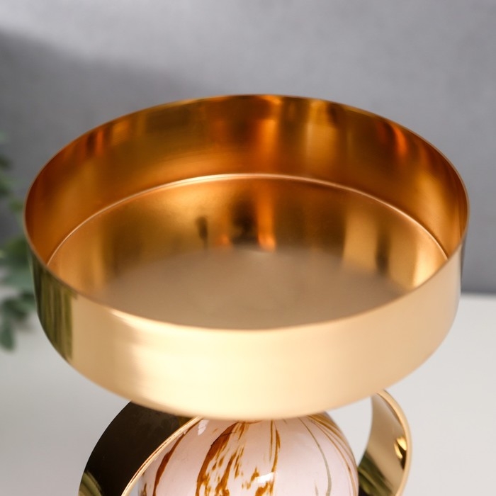 Подсвечник металл на 1 свечу Подсвечник металл на 1 свечу "Два белых мраморных шара в сферах" золото 27х12х12 см