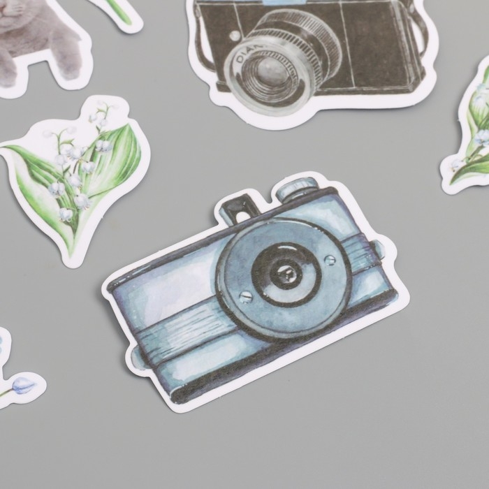 Наклейки для творчества "Коты, голубые цветы и фото" 3,5х5 см набор 40 шт 9,4х8,4х0,5 см