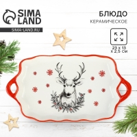 Новый год! Блюдо новогоднее керамическое &laquo;Снежный олень&raquo;, 23х13х2.5 см, цвет белый