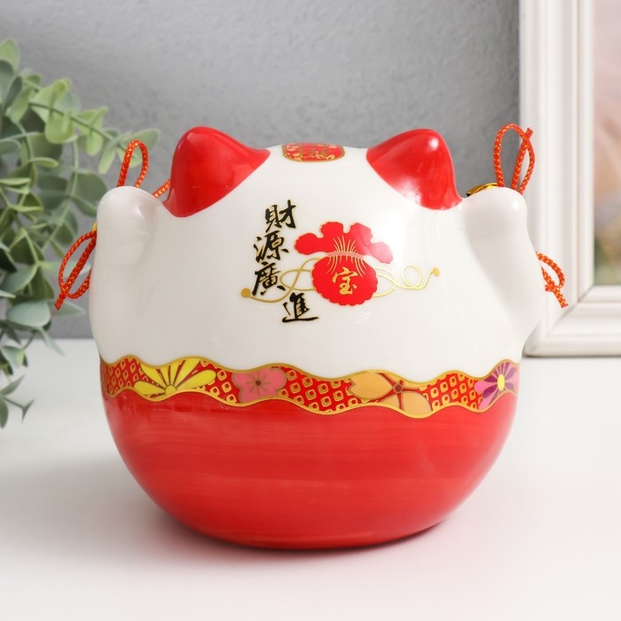 Сувенир керамика Сувенир керамика "Рыжий кот Манэки-нэко с колокольчиками" 12,5х16,5х14 см