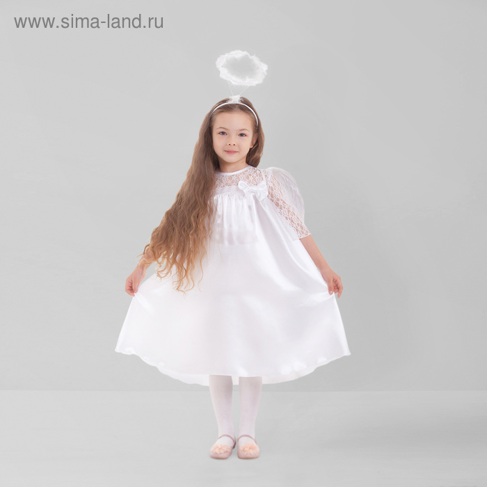Карнавальный костюм &laquo;Ангел&raquo;, платье, рукав 3/4 гипюр, нимб, крылья, р-р 28, рост 98-104 см