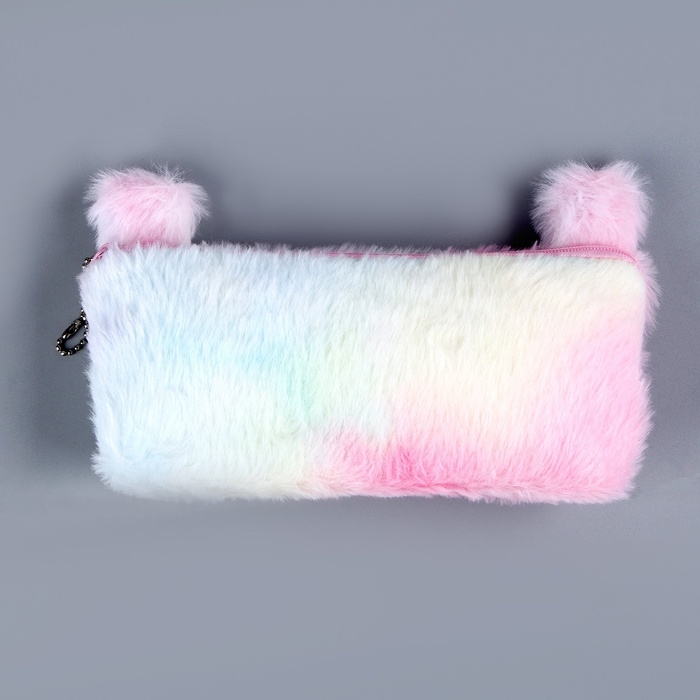 Пенал школьный мягкий &laquo;Котик&raquo;, 20 &times; 10 см, плюш, белый цвет