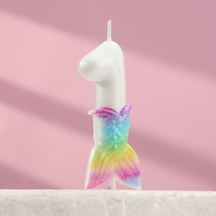 Свеча для торта "Рыбка исполения желаний", цифра "1",  белая