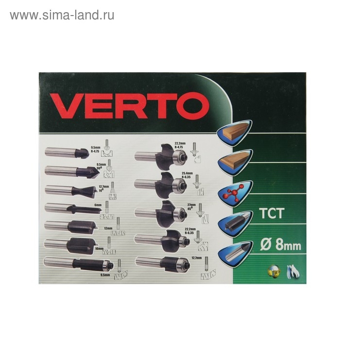 Сверла-фрезы VERTO 60H010, по дереву, набор 12 шт., хвостовик 8 мм