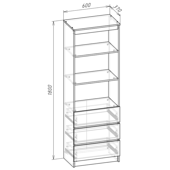 Стеллаж Мадера, 604х370х1800, Графит