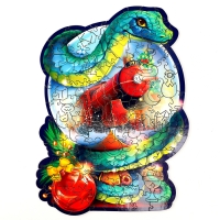 Пазлы фигурные деревянные на новый год &laquo;Змея на шаре. Новогодний экспресс&raquo;, 128 элементов, символ года 2025
