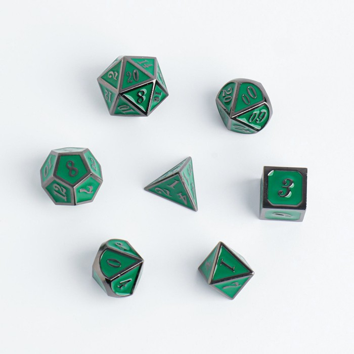 Кости игральные, дайсы для D&D (Dungeons and Dragons, ДнД), серия: D&D, "Изумруд", 7 шт