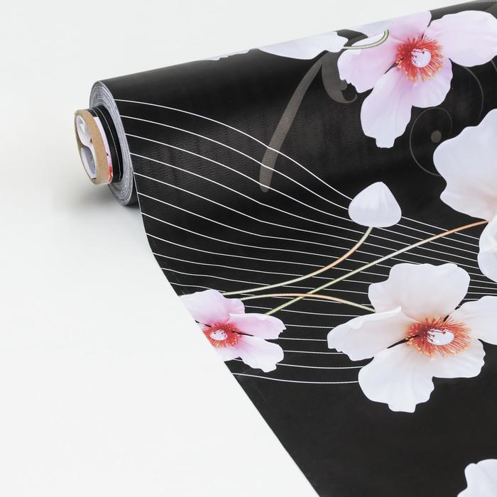 Клеёнка на стол &laquo;Мелодия цветов&raquo;, на тканевой основе, ширина 137 см, рулон 20 м, толщина 0,25 мм, цвет чёрный