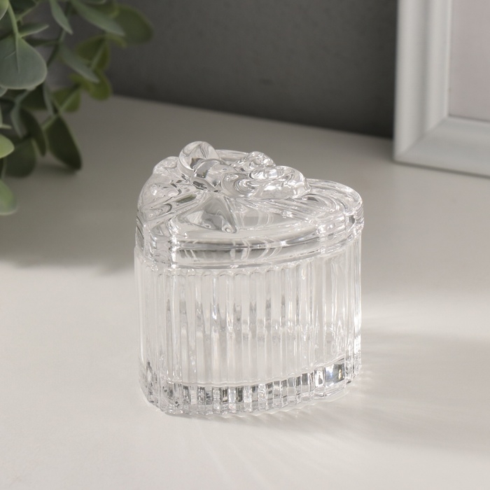 Шкатулка стекло "Подарок сердце" прозрачная 7,4х7,4х7,1 см