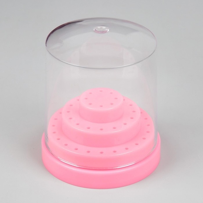 Подставка под фрезы, круглая, 48 отделений, d = 8 &times; 9,5 см, с крышкой, в картонной коробке, цвет розовый