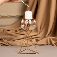 Подсвечник металл, стекло на 1 свечу &laquo;Изысканность&raquo; цвет золото 9.5 х 9.5 х 17 см