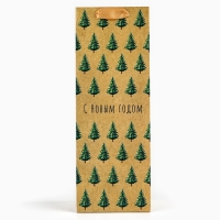 Пакет под бутылку &laquo;С Новым годом&raquo;, ёлки, 13 х 36 х 10 см , Новый год