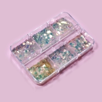 Пайетки для декора ногтей, 6 ячеек, разноразмерные, разноцветные Пайетки для декора ногтей, 6 ячеек, разноразмерные, разноцветные