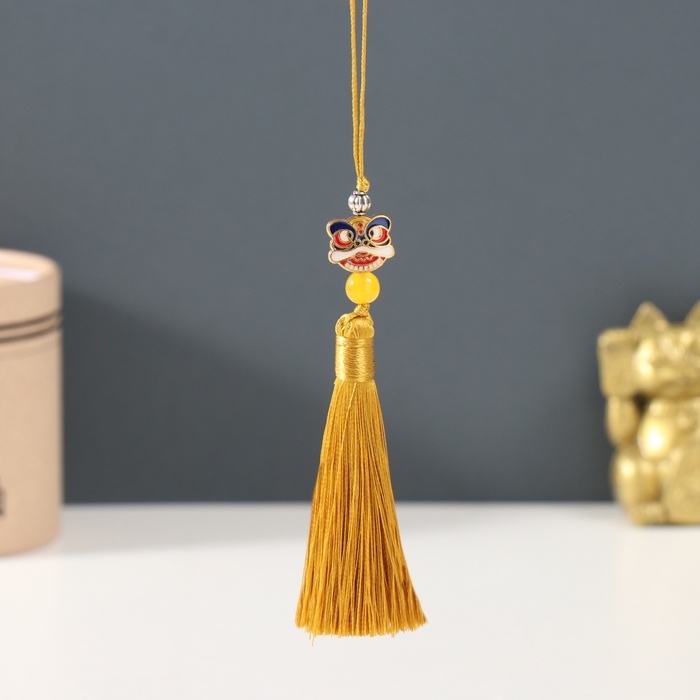 Подвеска текстиль, металл Подвеска текстиль, металл "Китайский лев" золотая 1х1,2х10 см