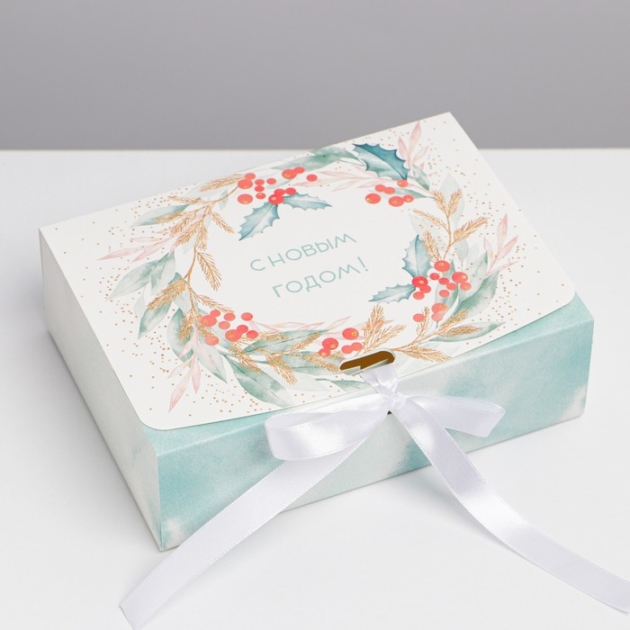 Коробка подарочная новогодняя складная «Новогодний венок», 16.5 х 12.5 х 5 см, Новый год Коробка подарочная новогодняя складная «Новогодний венок», 16.5 х 12.5 х 5 см, Новый год