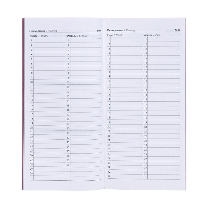 Еженедельник датированный 2025 года, 80х165 мм, 64 листа ESCALADA, мягкая обложка из искусственной кожи, блинтовое тиснение, блок 70 г/м&sup2;, сиреневый