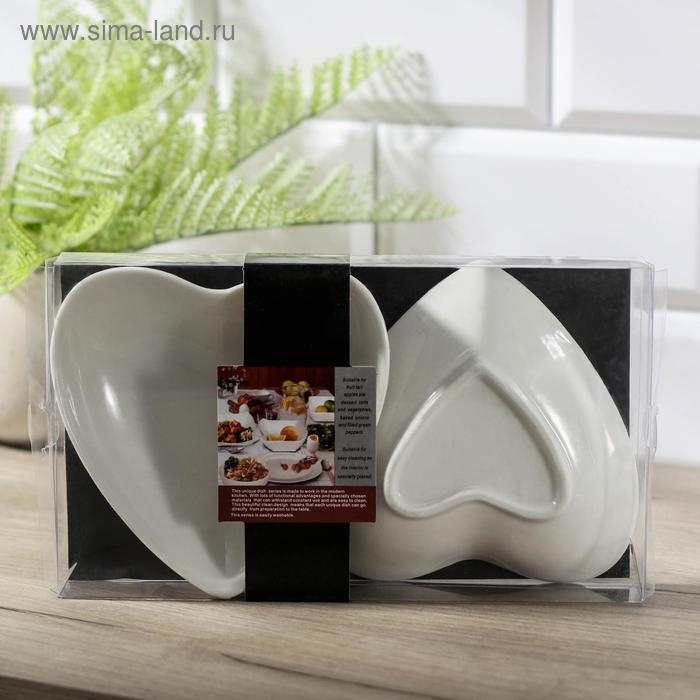 Набор салатников керамических «Сердца», 2 предмета, 13×12,5 см, цвет белый Набор салатников керамических «Сердца», 2 предмета, 13×12,5 см, цвет белый