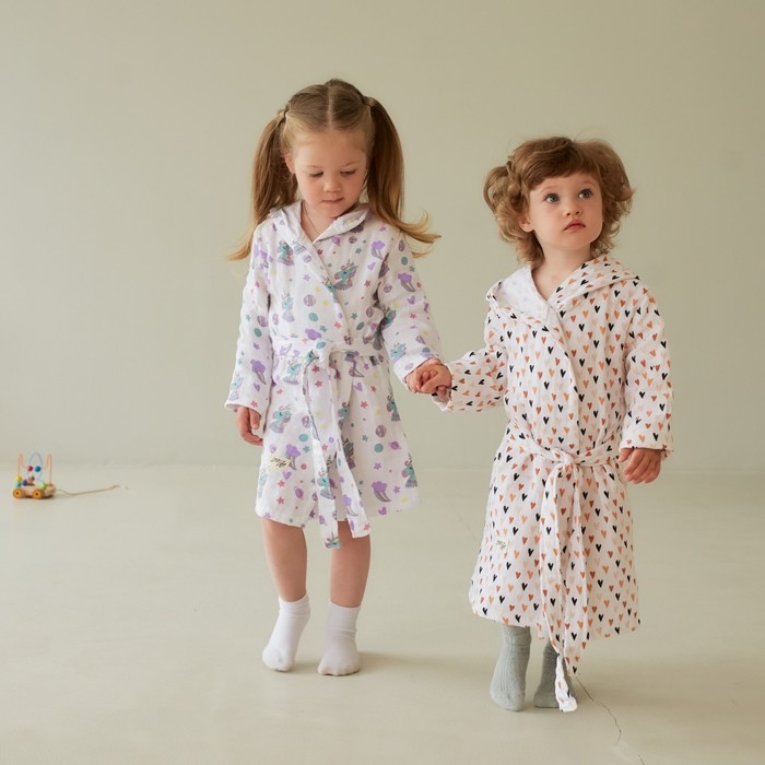 Халат детский муслиновый LoveLife &laquo;Сердечки&raquo; (2 года, рост 92-98 см) 100% хлопок, 235 гр/м2