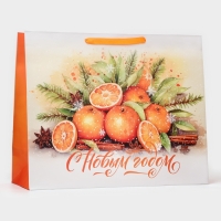 Новый год. Пакет ламинированный горизонтальный "Мандаринки", XL 49 &times; 40 &times; 19 см.