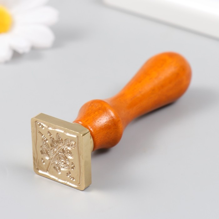 Печать для сургуча с деревянной ручкой Печать для сургуча с деревянной ручкой "Веточка с листьями" 9х2,5х2,5 см