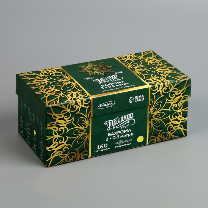 Гирлянда &laquo;Бахрома&raquo; 3 &times; 0.6 м, IP44, УМС, тёмная нить, 160 LED, свечение жёлтое, 220 В