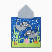 Полотенце-пончо детское махровое Крошка Я "Акулы" 60*120см, 100% пэ, микрофибра Полотенце-пончо детское махровое Крошка Я "Акулы" 60*120см, 100% пэ, микрофибра