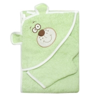 Набор для купания (полотенце-уголок, рукавица) с вышивкой &laquo;Мишка&raquo;, размер 100х110 см, цвет зелёный