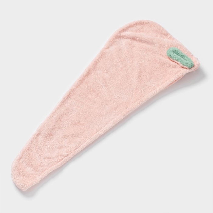 Чалма для сушки волос Доляна &laquo;Ушки&raquo;, микрофибра, с пуговкой, цвет розовый