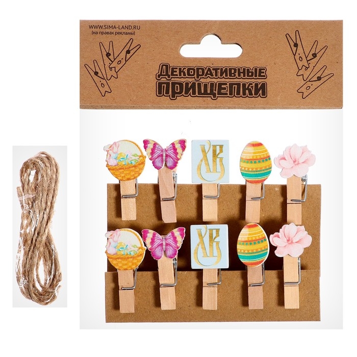 Прищепки декоративные «Пасхальные прищепки» набор 10 шт., 1.5 × 12 × 14 см Прищепки декоративные «Пасхальные прищепки» набор 10 шт., 1.5 × 12 × 14 см