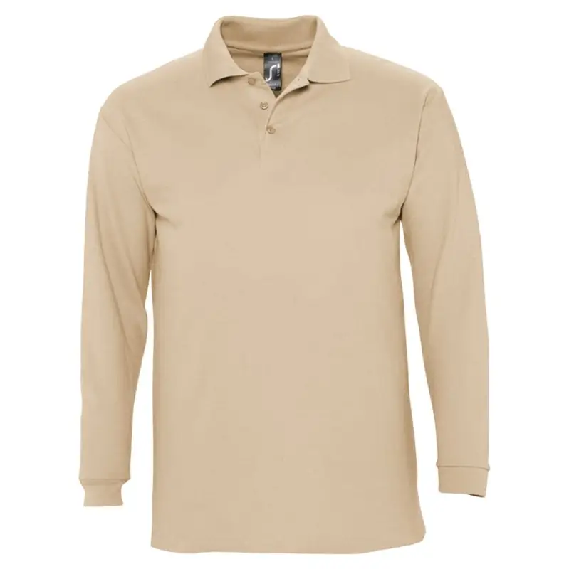 Рубашка поло мужская с длинным рукавом Winter II 210 бежевая, размер S Рубашка поло мужская с длинным рукавом Winter II 210 бежевая, размер S