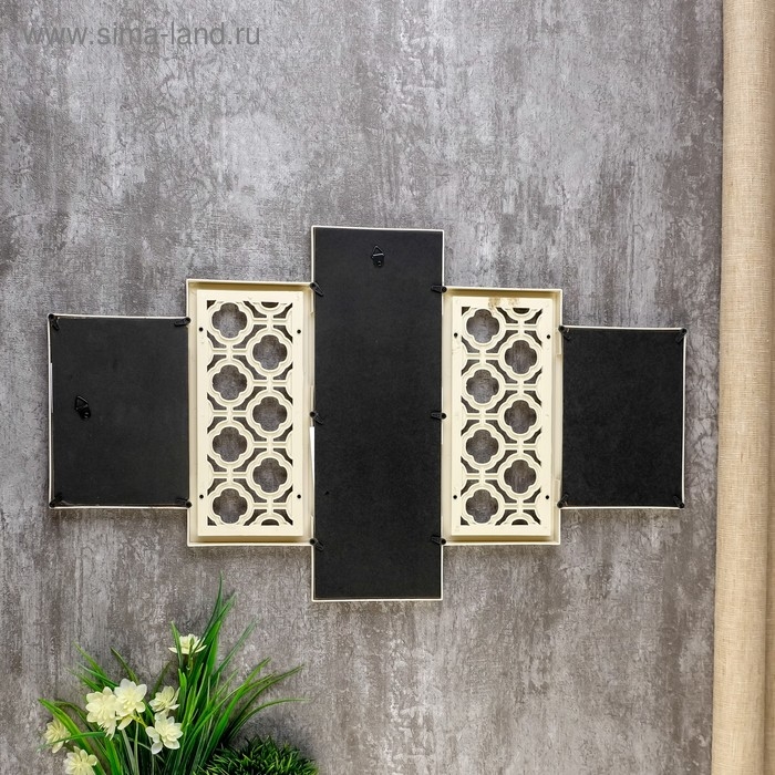 Фоторамка пластик на 4 фото 10х15 см Фоторамка пластик на 4 фото 10х15 см "Узор" бежевая 35х62х2 см