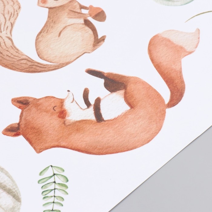 Наклейка пластик интерьерная цветная Наклейка пластик интерьерная цветная "Зверята в осенний сезон" набор 2 листа 30х84 см