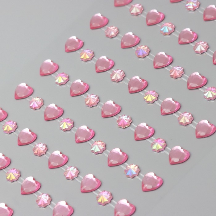 Наклейка пластик стразы "Сердечки стразы" МИКС 10,5х32 см