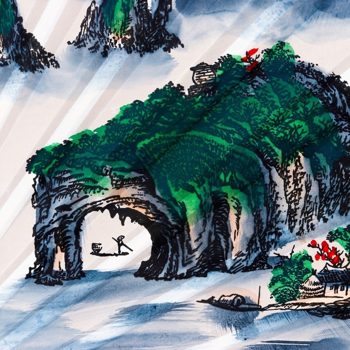 Веер бамбук, текстиль h=90 см Веер бамбук, текстиль h=90 см "Зелёные горы" белый