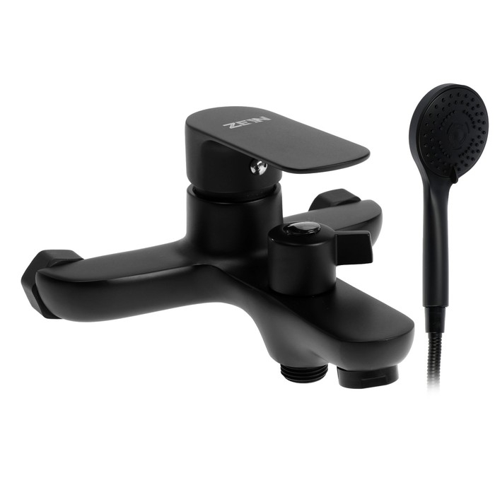 Смеситель для ванны ZEIN Z3852, однорычажный, душевой набор, лейка 5 режимов, черный Смеситель для ванны ZEIN Z3852, однорычажный, душевой набор, лейка 5 режимов, черный