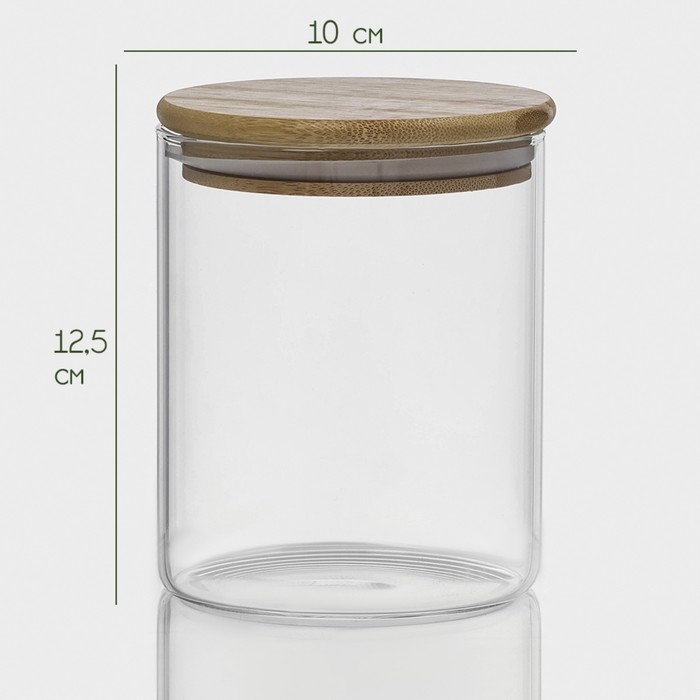 Банка стеклянная для хранения сыпучих продуктов «Эко», 700 мл, 10×12,5 см, с бамбуковой крышкой Банка стеклянная для хранения сыпучих продуктов «Эко», 700 мл, 10×12,5 см, с бамбуковой крышкой