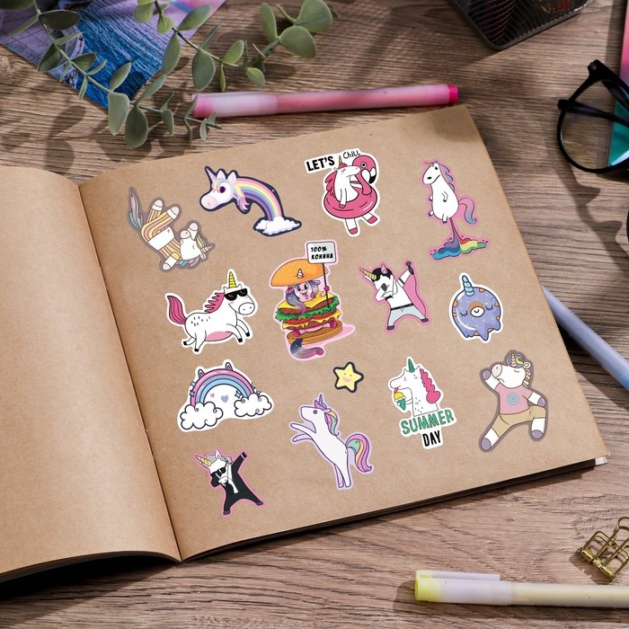 Наклейки детские в стикербуке &laquo;Единороги&raquo;, 8 листов, 12 х 18 см
