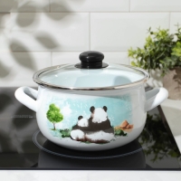 Кастрюля эмалированная &laquo;Панды&raquo;, 3,1 л, стеклянная крышка, индукция