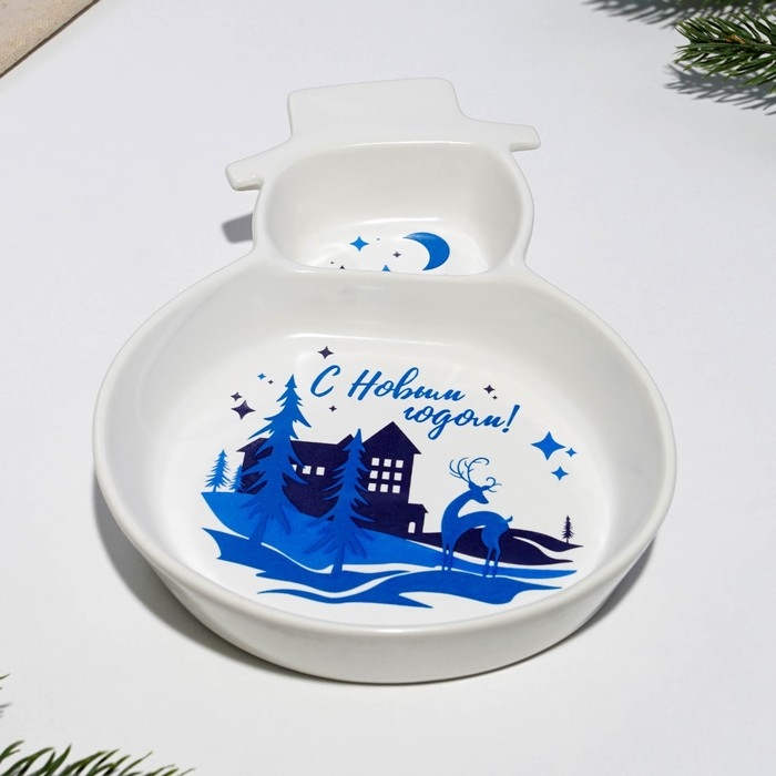 Новый год. Менажница керамическая «С Новым годом!», 14 х 20 х 3 см, цвет белый Новый год. Менажница керамическая «С Новым годом!», 14 х 20 х 3 см, цвет белый