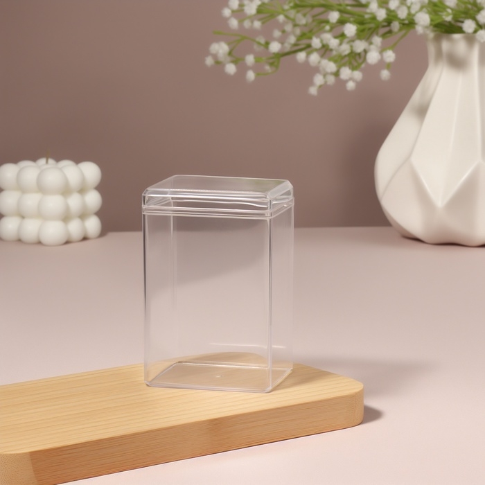 Органайзер для ватных палочек, с крышкой, 6.5&times;5.8&times;9.5 см, в пакете, прозрачный