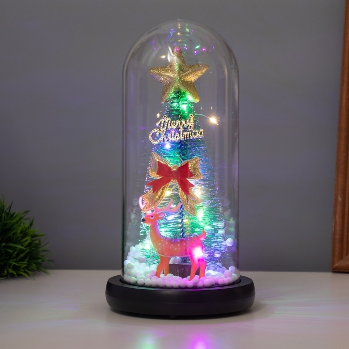 Светильник колба &laquo;Елка с бантом&raquo; 1,5Вт, LED, 3xAAA, черный USB 11х11х21см