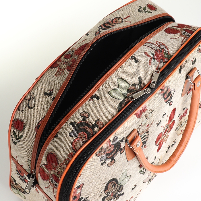 Сумка дорожная женская, 2 отдела на молниях, длинный ремень, цвет разноцветный