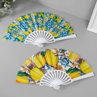 Веер пластик, текстиль "Лимонный орнамент" МИКС 23 см Веер пластик, текстиль "Лимонный орнамент" МИКС 23 см