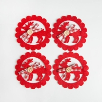 Новый год. Новогодний набор колец для салфеток "Олень" 4 шт, d=9 см, 100% п/э, фетр Новый год. Новогодний набор колец для салфеток "Олень" 4 шт, d=9 см, 100% п/э, фетр